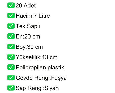 Plastik Kozmetik Alışveriş El Sepeti 7 Litre Fuşya 20 Adet