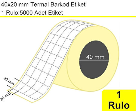 40x20 mm Termal 4'lü Ürün Barkod Etiketi 1 Rulo: 5000 Adet Etiket