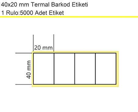 40x20 mm Termal 4'lü Ürün Barkod Etiketi 1 Rulo: 5000 Adet Etiket