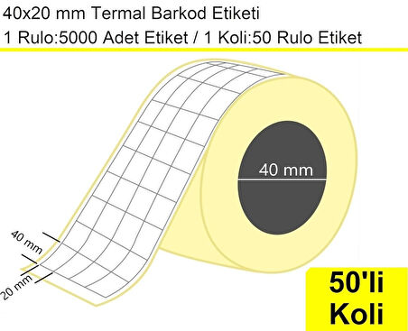 40x20 mm Termal 4'lü Ürün Barkod Etiketi 1 Rulo: 5000 Adet Etiket 1 Koli: 50 Rulo Etiket