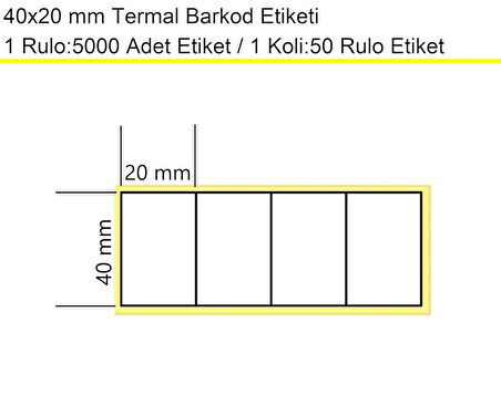 40x20 mm Termal 4'lü Ürün Barkod Etiketi 1 Rulo: 5000 Adet Etiket 1 Koli: 50 Rulo Etiket