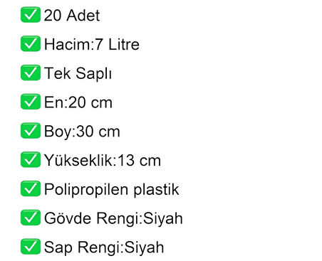Plastik Kozmetik Alışveriş El Sepeti 7 Litre Siyah 20 Adet