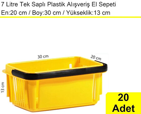 Plastik Kozmetik Alışveriş El Sepeti 7 Litre Sarı 20 Adet