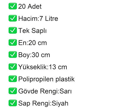 Plastik Kozmetik Alışveriş El Sepeti 7 Litre Sarı 20 Adet