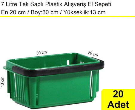 Plastik Kozmetik Alışveriş El Sepeti 7 Litre Yeşil 20 Adet