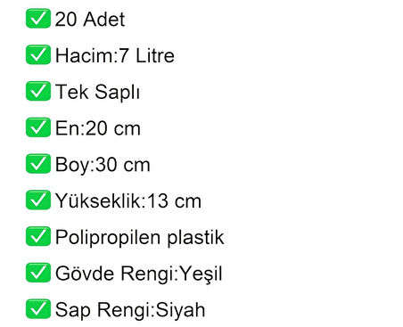 Plastik Kozmetik Alışveriş El Sepeti 7 Litre Yeşil 20 Adet