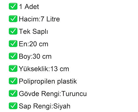 Plastik Kozmetik Alışveriş El Sepeti 7 Litre Turuncu 1 Adet
