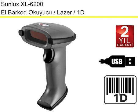 Sunlux XL-6200 Lazer El Barkod Okuyucu 1D