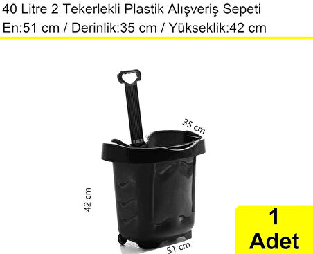 Tekerlekli Plastik Market Alışveriş El Sepeti 40 Litre Siyah 1 Adet