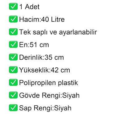 Tekerlekli Plastik Market Alışveriş El Sepeti 40 Litre Siyah 1 Adet