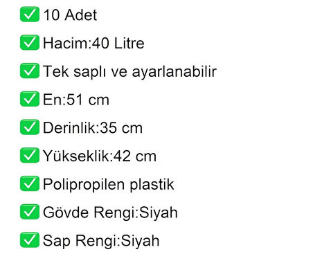 Tekerlekli Plastik Market Alışveriş El Sepeti 40 Litre Siyah 10 Adet
