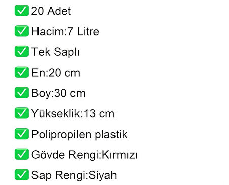 Plastik Kozmetik Alışveriş El Sepeti 7 Litre Kırmızı 20 Adet