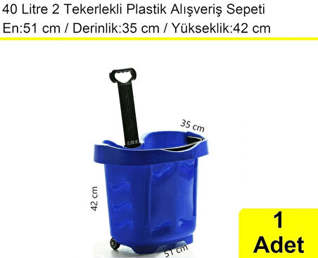 Tekerlekli Plastik Market Alışveriş El Sepeti 40 Litre Mavi 1 Adet