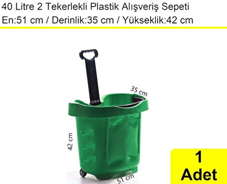Tekerlekli Plastik Market Alışveriş El Sepeti 40 Litre Yeşil 1 Adet