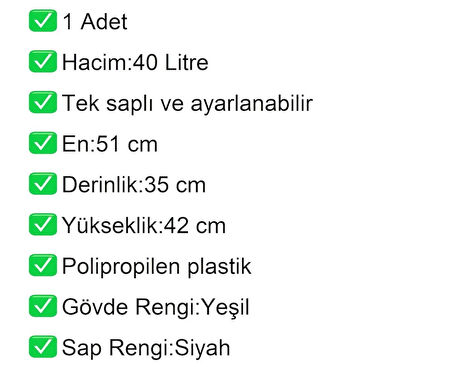 Tekerlekli Plastik Market Alışveriş El Sepeti 40 Litre Yeşil 1 Adet