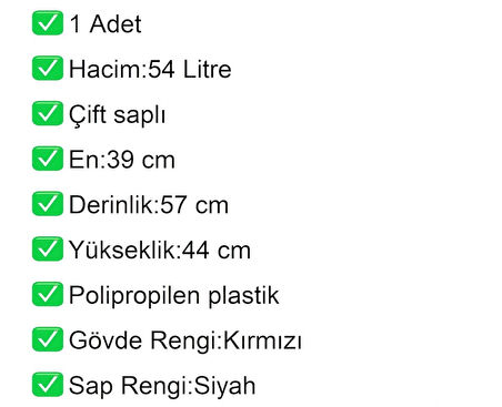 Tekerlekli Plastik Market Alışveriş El Sepeti 54 Litre Kırmızı 1 Adet