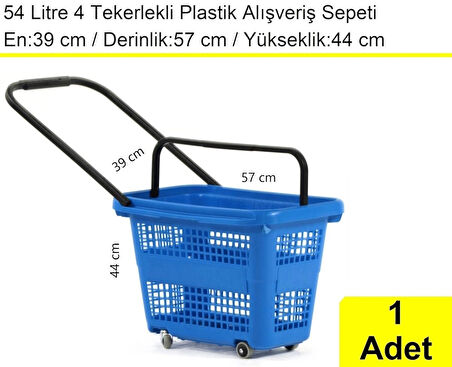 Tekerlekli Plastik Market Alışveriş El Sepeti 54 Litre Mavi 1 Adet