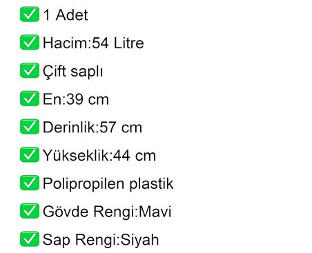 Tekerlekli Plastik Market Alışveriş El Sepeti 54 Litre Mavi 1 Adet