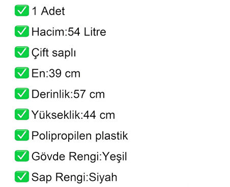 Tekerlekli Plastik Market Alışveriş El Sepeti 54 Litre Yeşil 1 Adet