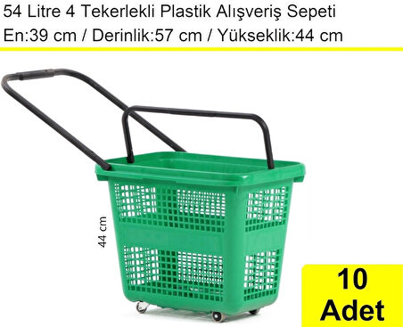 Tekerlekli Plastik Market Alışveriş El Sepeti 54 Litre Mavi 10 Adet