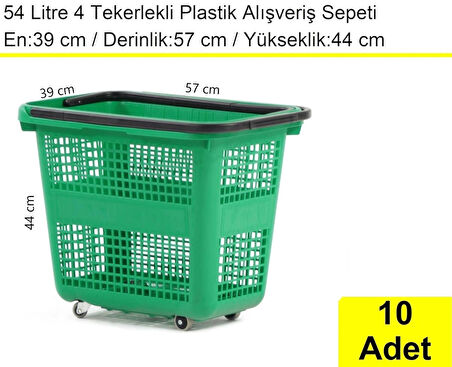 Tekerlekli Plastik Market Alışveriş El Sepeti 54 Litre Mavi 10 Adet