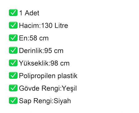 PK130 Plastik Market Alışveriş Arabası 130 Litre Yeşil