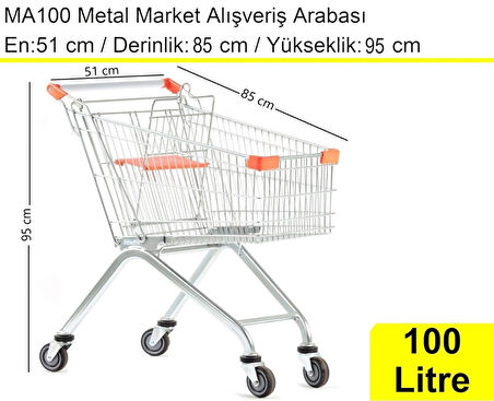 MA100 Metal Market Alışveriş Arabası 100 Litre
