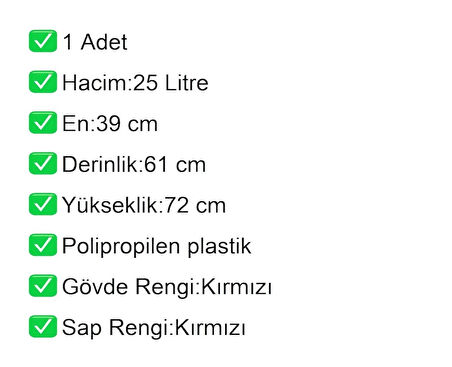 PK25 Plastik Çocuk Market Alışveriş Arabası 25 Litre Kırmızı
