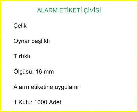 Alarm Etiketi Çivisi Metal Başlı 1000 Adet