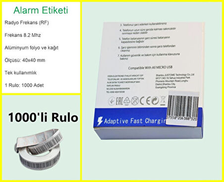 4x4 cm Barkodlu Alarm Etiketi RF Radyo Frekans 1 Rulo: 1000 Adet