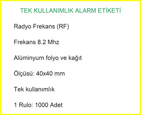 4x4 cm Barkodlu Alarm Etiketi RF Radyo Frekans 1 Rulo: 1000 Adet