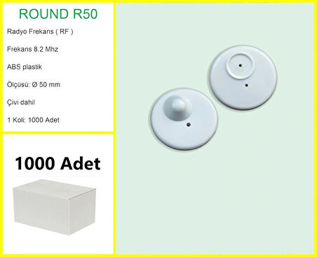 Round R50 Plastik Alarm Etiketi RF Radyo Frekans 1000 Adet