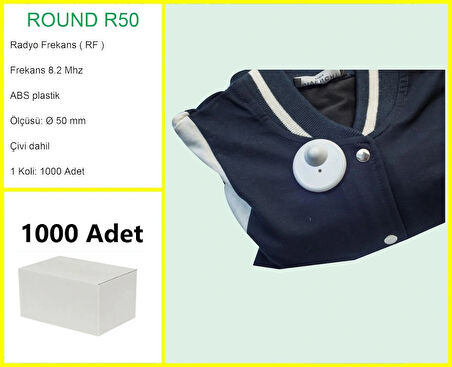Round R50 Plastik Alarm Etiketi RF Radyo Frekans 1000 Adet