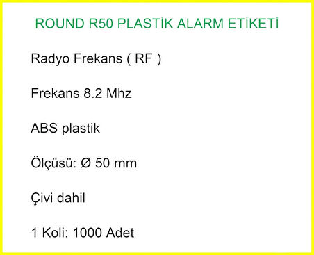 Round R50 Plastik Alarm Etiketi RF Radyo Frekans 1000 Adet