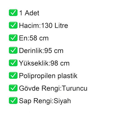 PK130 Plastik Market Alışveriş Arabası 130 Litre Turuncu