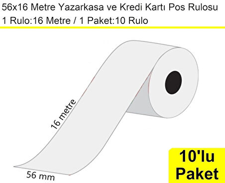 56x16 Metre Termal Kredi Kartı ve Yazarkasa Pos Rulosu 10 Adet