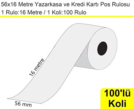 56x16 Metre Termal Kredi Kartı ve Yazarkasa Pos Rulosu 100 Adet