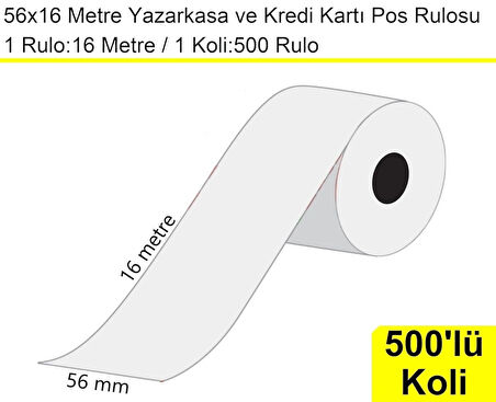 56x16 Metre Termal Kredi Kartı ve Yazarkasa Pos Rulosu 500 Adet