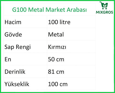 G100 Metal Market Alışveriş Arabası 100 Litre
