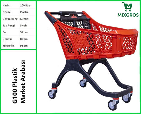 G100 Plastik Market Alışveriş Arabası 100 Litre Kırmızı