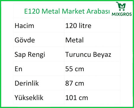 E120 Metal Market Alışveriş Arabası 120 Litre
