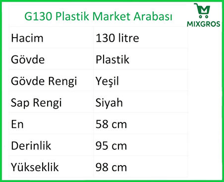 G130 Plastik Market Alışveriş Arabası 130 Litre Yeşil