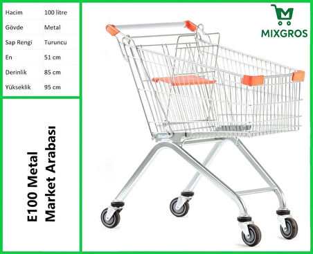 E100 Metal Market Alışveriş Arabası 100 Litre