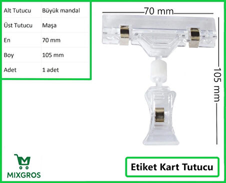 Etiket Tutucu / Maşalı / Büyük Mandal / Şeffaf / 70x105 mm / 1 Adet