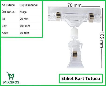 Etiket Tutucu / Maşalı / Büyük Mandal / Şeffaf / 70x105 mm / 10 Adet