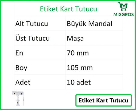 Etiket Tutucu / Maşalı / Büyük Mandal / Şeffaf / 70x105 mm / 10 Adet