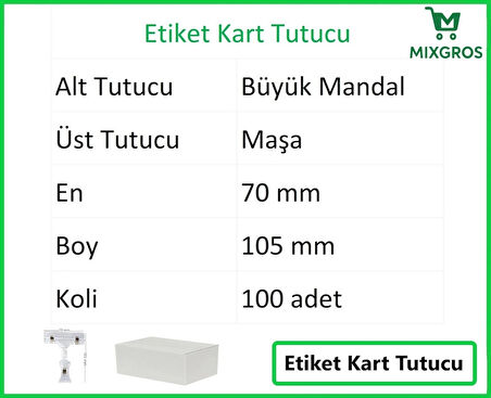 Etiket Tutucu / Maşalı / Büyük Mandal / Şeffaf / 70x105 mm / 100 Adet