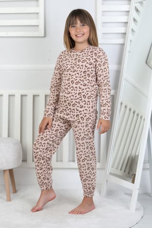 Minik Uyku Avcısı - Vahşi Rahatlık Serisi Leopar Desenli Kız Çocuk Pijama Takımı 