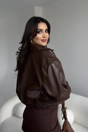 Prifaldi Paris Oversize Beli Lastikli KAHVERENGİ Bomber Deri Ceket 