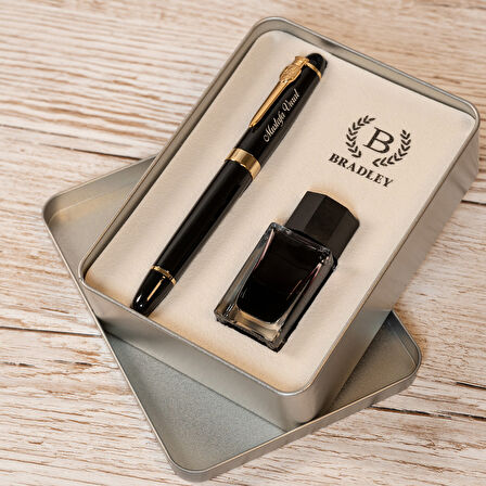 Metal Gövdeli Kişiye Özel Dolma Kalem Seti – Besleme Tasarım Kutulu